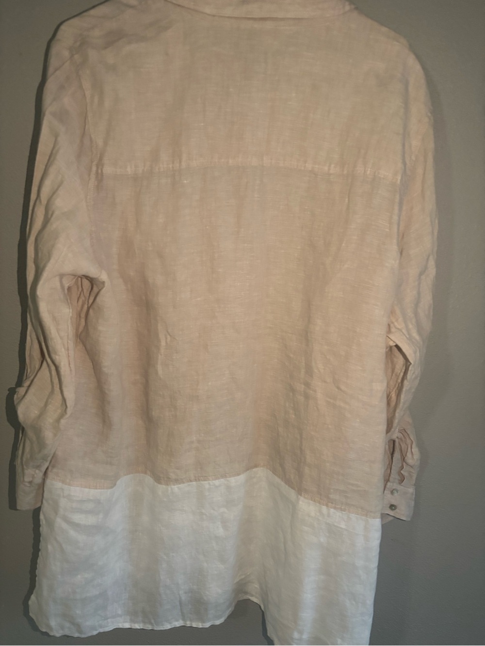 Tahari Two-Tone Linen Button-Down Shirt in Beige and White - Picture 2 of 3
